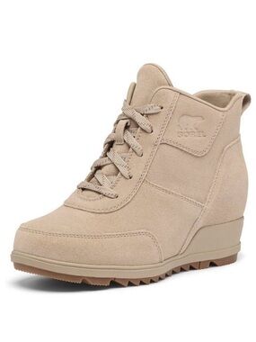 Worn 1 or 2x Sorel Evie Sport Lace Ankle Wedge Bootie Suede High-Top Sneakers